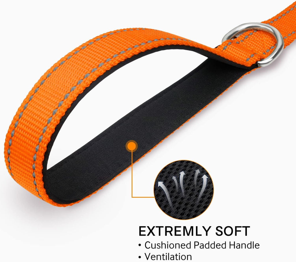 Double-Sided Reflective Dog Leash, 6 FT/5 FT/4 FT, Padded Handle Nylon Heavy Duty Leashes for Medium & Large Dogs Walking, Orange, 5FT