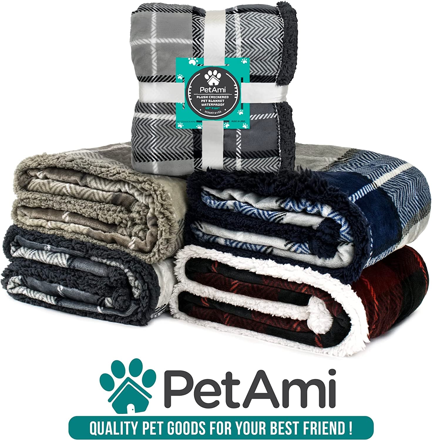 Dog Blanket, Plaid Sherpa Dog Blanket | Plush, Reversible, Warm Pet Blanket for Dog Bed, Couch, Sofa, Car (Navy, 60X80 Inches)